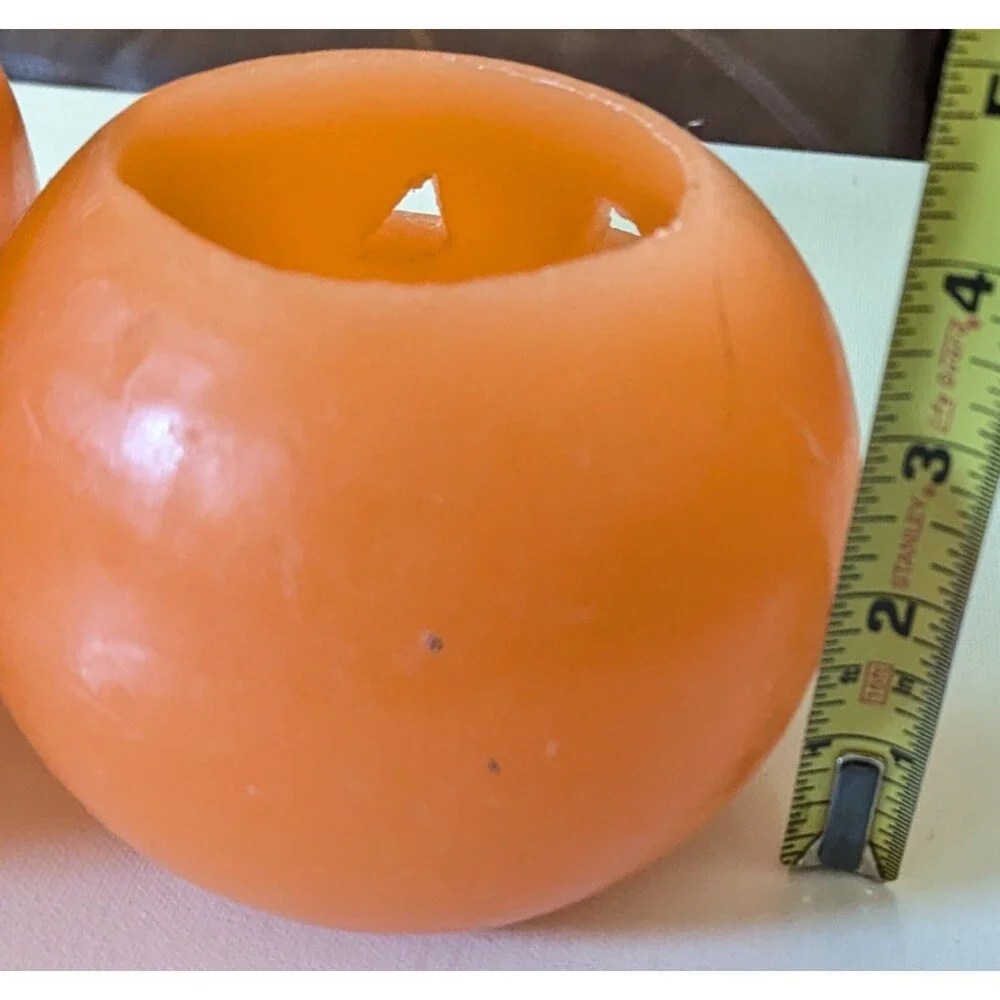 Vtg Lot Of 2 Halloween Wax Pumpkin Luminaries Jack O Lantern Candle Holders